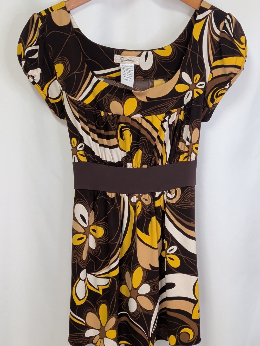 Vintage Y2K Brown Yellow Floral Baby Doll Top Size Small